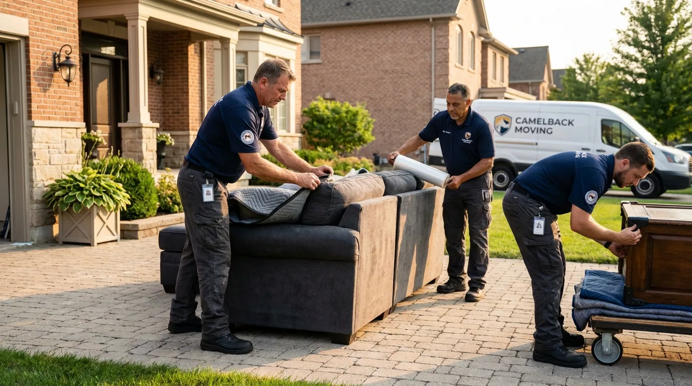 Large estate moving crew wrapping furniture in Alton, IA