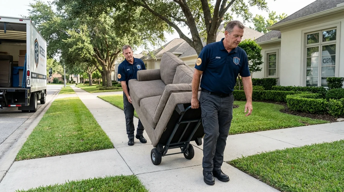 Local residential moving crew loading furniture in Alton, IA